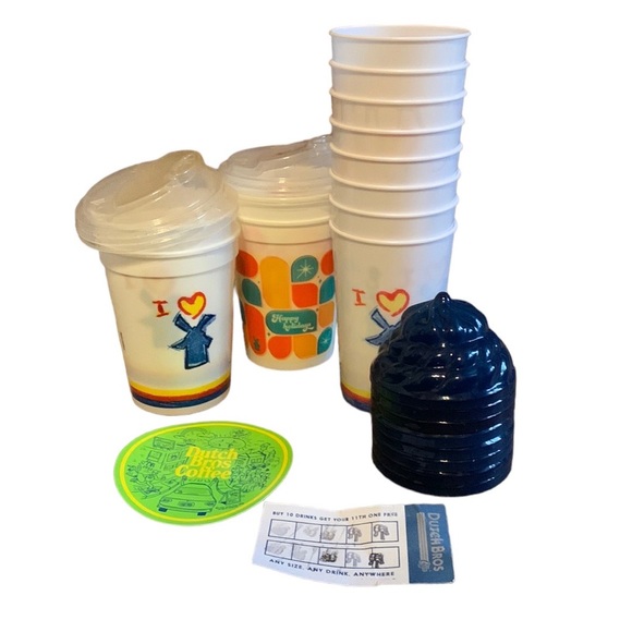 Dutch Bros Other - 12 Dutch Bros Cups with lids, Sticker and full punch card